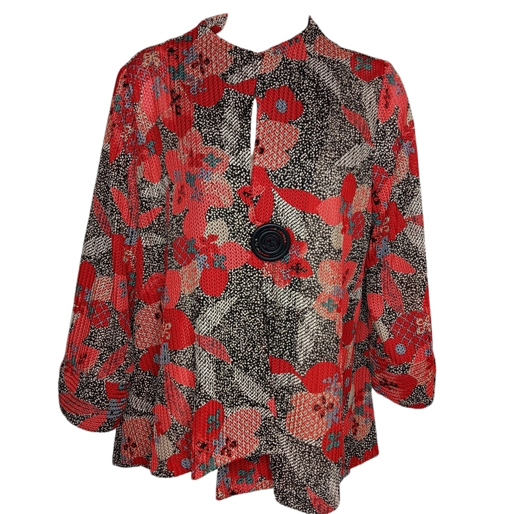 IC BY CONNIE K Jacket Top Women's Size Medium Asymmetrical Open Weave Button
